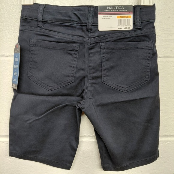 Nautica Navy Blue Girls School Uniform Shorts Size 7 Bermuda Skinny Adjustable - Picture 2 of 13